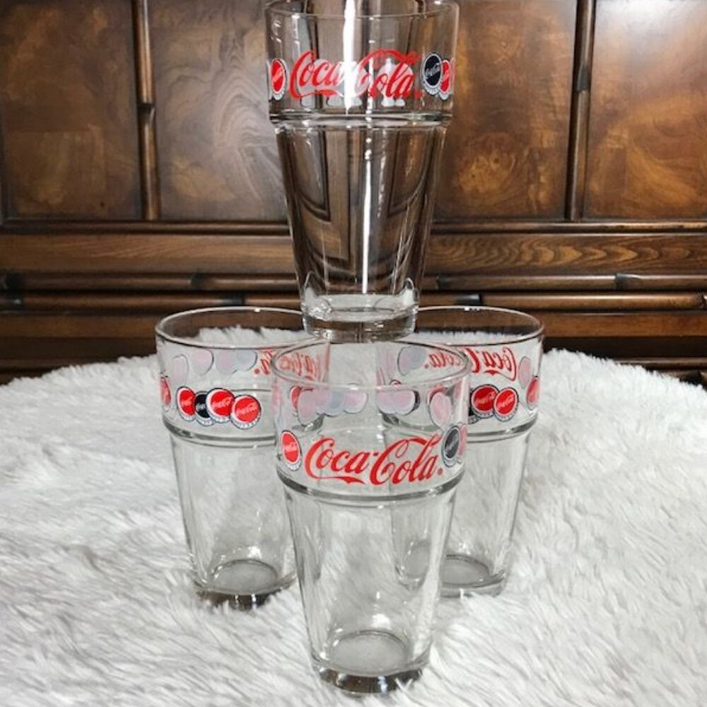 NWOT Set of 4 Vintage Coca-Cola Bottlecap Drinking Glasses